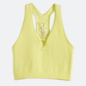 Free People Yellow Ribbed V-Neck Tank Top
